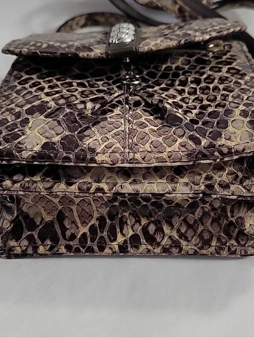 Brighton Brown and Cream Snakeskin Crossbody Bag